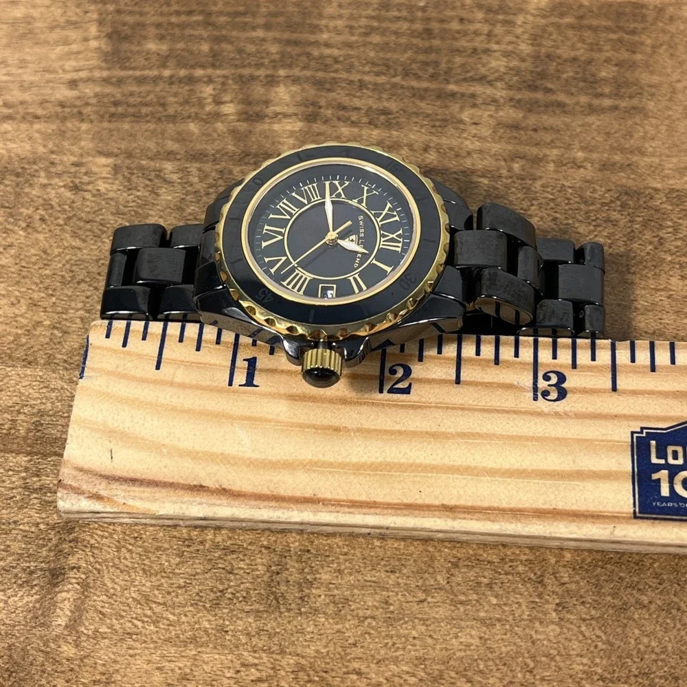 Swiss Legend Karamica Women's Black Gold Tone Watch Ceramic - Needs Battery
